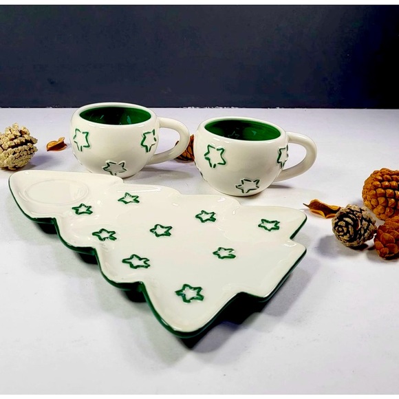 Department 56 Time to Celebrate set 2  Christmas tree plates and 2 mugs, box - Picture 8 of 17